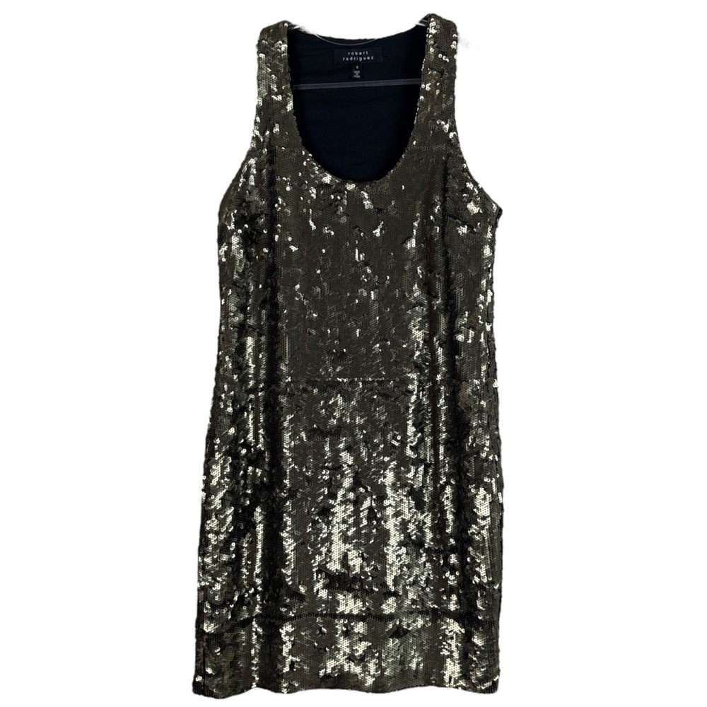 Robert Rodriguez Sequined Metallic Cocktail Tank Dress Brass Gold Size 6